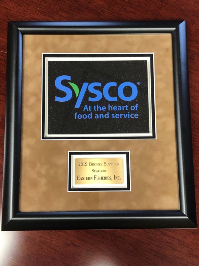 EASTERN FISHERIES RECEIVES 2019  SYSCO SUPPLIER EXCELLENCE AWARD